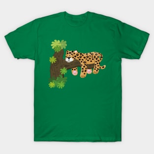 Cute leopard sleeping in tree cartoon illustration T-Shirt